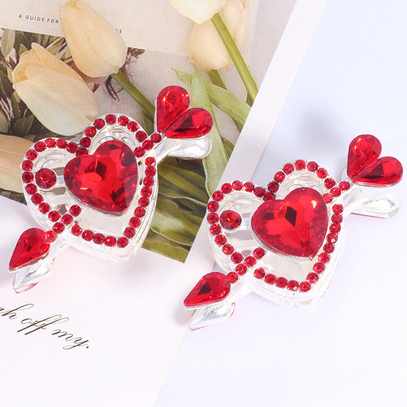 Wholesale  2PCS/Pack Double-sided alloy rhinestones one arrow through the heart love diamond ball straight hole beads DIY mobile phone chain keychain necklace accessories